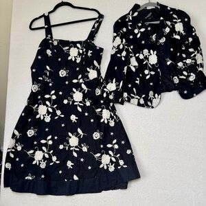 Peck & Peck Floral embroidered Set Size 16 Black White  Vintage Style